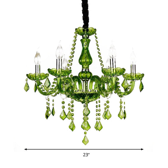 Modern Crystal Candle Chandelier - Green Pendant Lighting For Bedroom (6/18 Lights) 23’’/37.5’’ W
