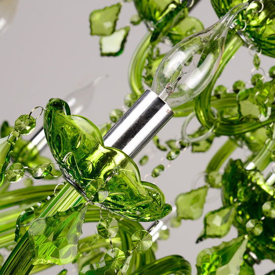 Modern Crystal Candle Chandelier - Green Pendant Lighting For Bedroom (6/18 Lights) 23’’/37.5’’ W