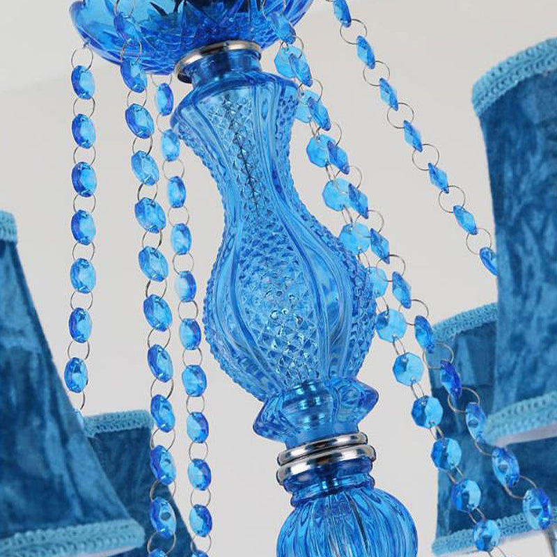 Modern Crystal Pendant Chandelier With Blue Hanging Light - 6/18 Bulbs Candle/Bell Design