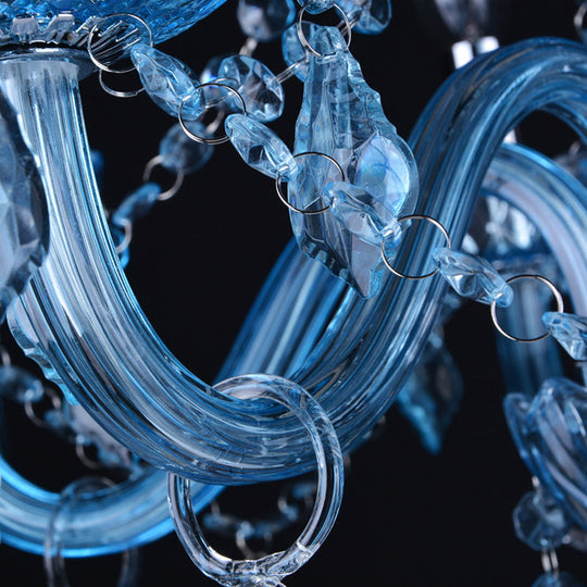 Modern Crystal Pendant Chandelier Blue Hanging Light 6/18 Bulbs Candle/Bell Design 23.5’’/37.5’’ W