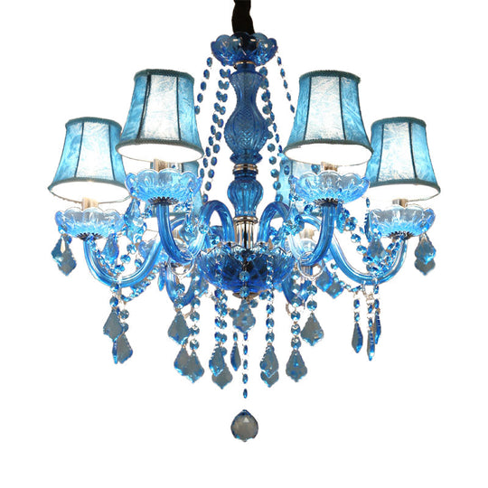 Modern Crystal Pendant Chandelier Blue Hanging Light 6/18 Bulbs Candle/Bell Design 23.5’’/37.5’’ W