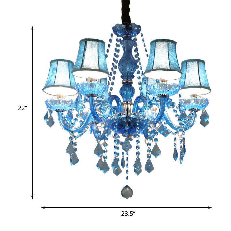 Modern Crystal Pendant Chandelier Blue Hanging Light 6/18 Bulbs Candle/Bell Design 23.5’’/37.5’’ W