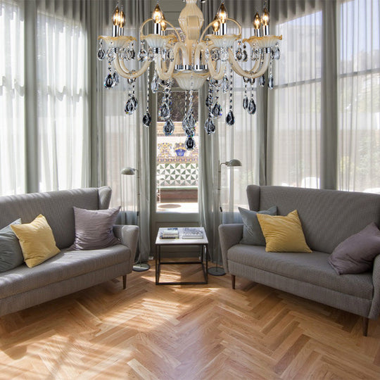 Modern 6/8/18-Light Faceted Crystal Candle Chandelier - Tan Ceiling Lamp For Living Room Multiple