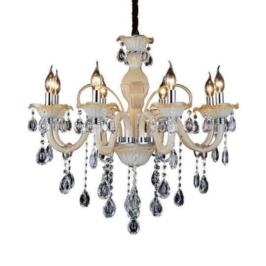 Modern 6/8/18-Light Faceted Crystal Candle Chandelier - Tan Ceiling Lamp For Living Room Multiple