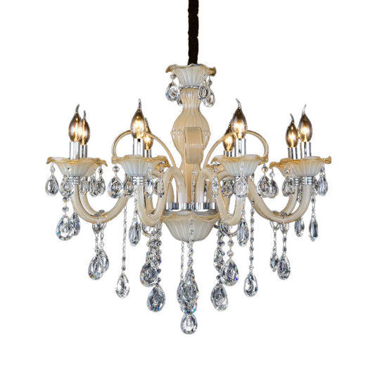 Modern Crystal Candle Chandelier 6/8/18 Light Tan Ceiling Lamp For Living Room 23.5/27.5/37.5 W
