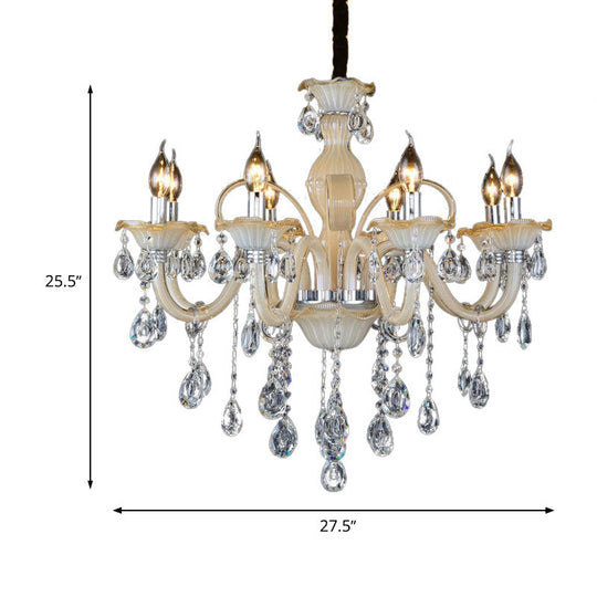 Modern 6/8/18-Light Faceted Crystal Candle Chandelier - Tan Ceiling Lamp For Living Room Multiple