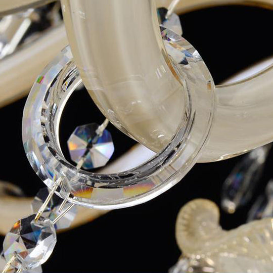 Modern 6/8/18-Light Faceted Crystal Candle Chandelier - Tan Ceiling Lamp For Living Room Multiple