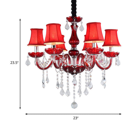 Red Modernist Flared Ceiling Chandelier: K9 Crystal Pendant Lamp (6 Bulbs) For Living Room