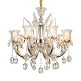 Modern Amber Chandelier Light With Floral Glass Shade - 6/8 Bulbs 23.5/27.5 W