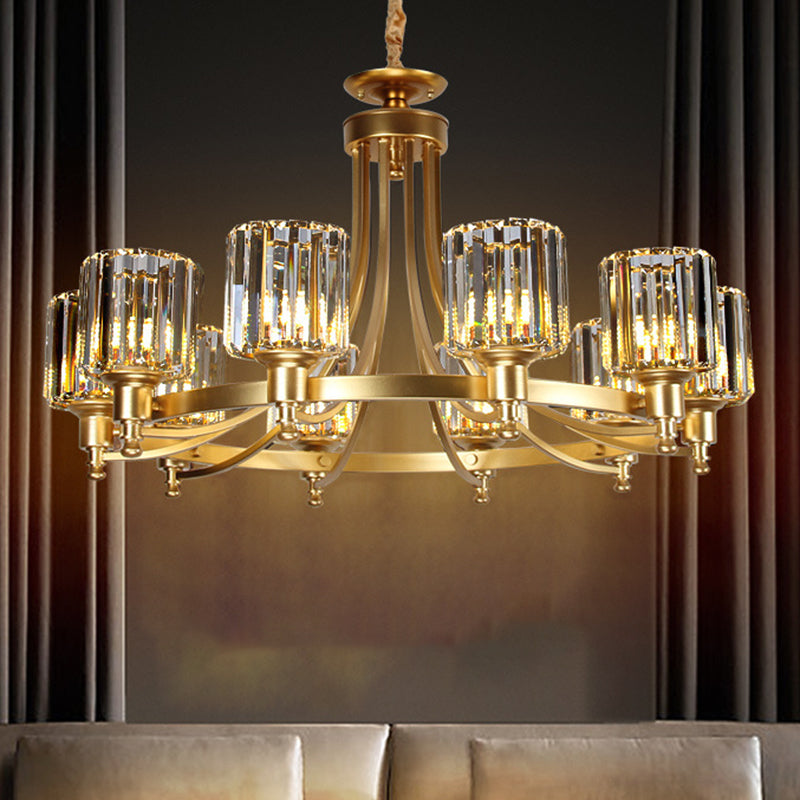 Postmodern 10-Head Cylinder Crystal Rod Pendant Chandelier – Black/Brass Hanging Ceiling Light