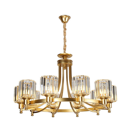Postmodern 10-Head Cylinder Crystal Rod Pendant Chandelier – Black/Brass Hanging Ceiling Light