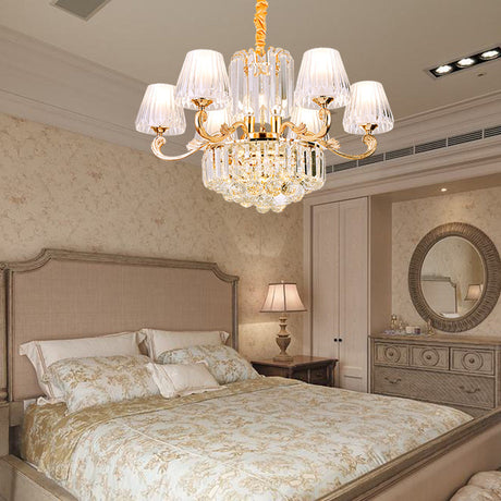 Postmodern Empire Style Suspension Light With Crystal Rods - 6/8/10 Heads Gold Pendant Chandelier