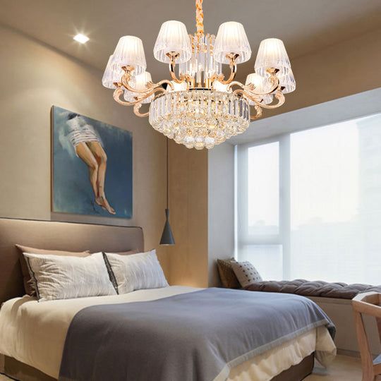 Postmodern Empire Shaped Crystal Rod Pendant Chandelier - 6/8/10 Heads Gold Suspension Light