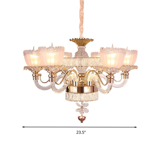 Modern Clear Crystal Ceiling Light - Rose Gold Bowl Chandelier With 6 Heads