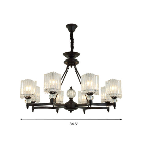 Contemporary Black Suspension Lighting - Crystal Rod Hanging Lamp Kit With Multiple Head Options And