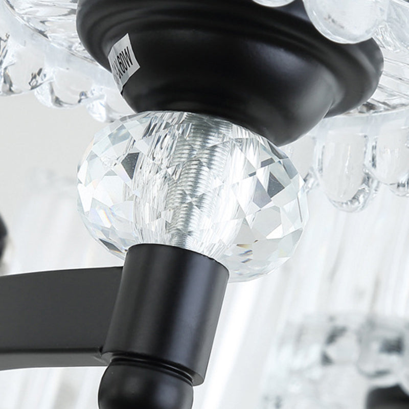 Contemporary Black Cylinder Suspension Lighting With Crystal Rods - 6/8/10 Heads Hanging Lamp Kit
