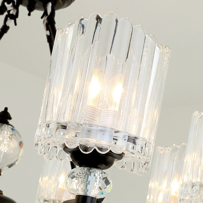 Contemporary Black Suspension Lighting - Crystal Rod Hanging Lamp Kit With Multiple Head Options And
