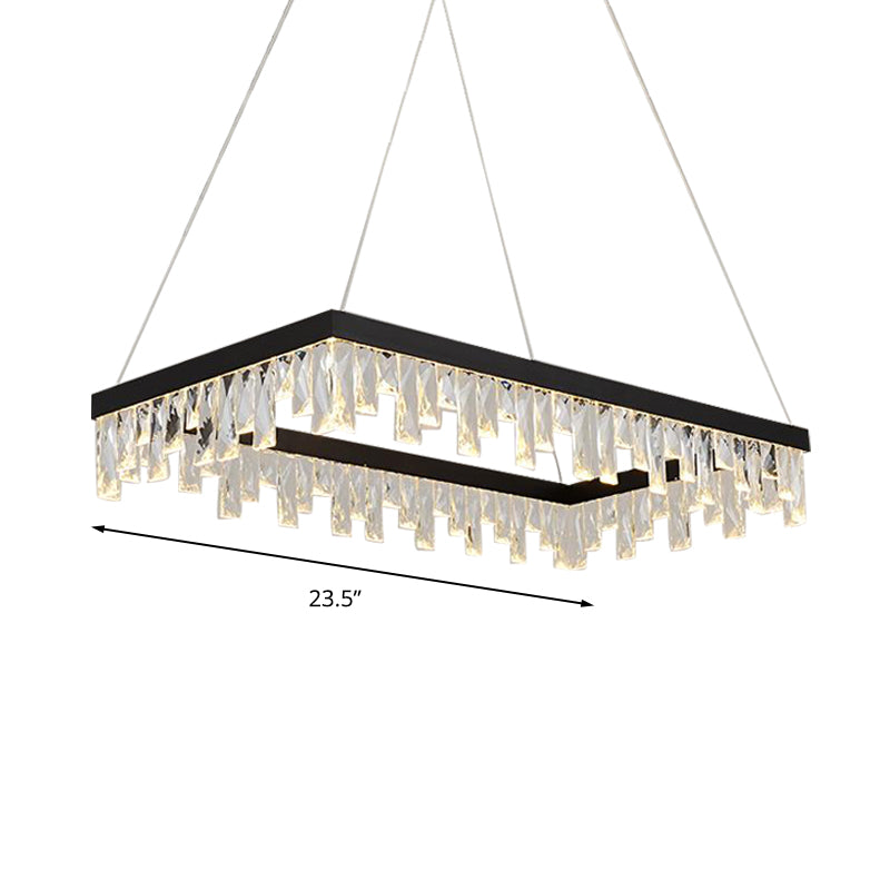 Modern Crystal Block Led Black Chandelier Lighting - Rectangle Hanging Light In 16’/23.5’ Width