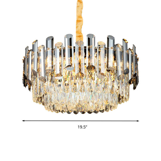 Postmodern Drum Crystal Pendant Light Kit With 10 Brass Chandelier Heads