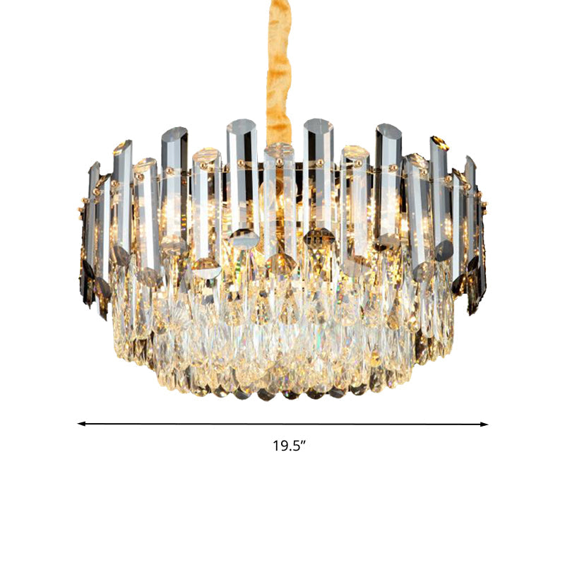 Postmodern Brass Chandelier - Beveled Crystal Drum Pendant Light Kit (10 Heads)
