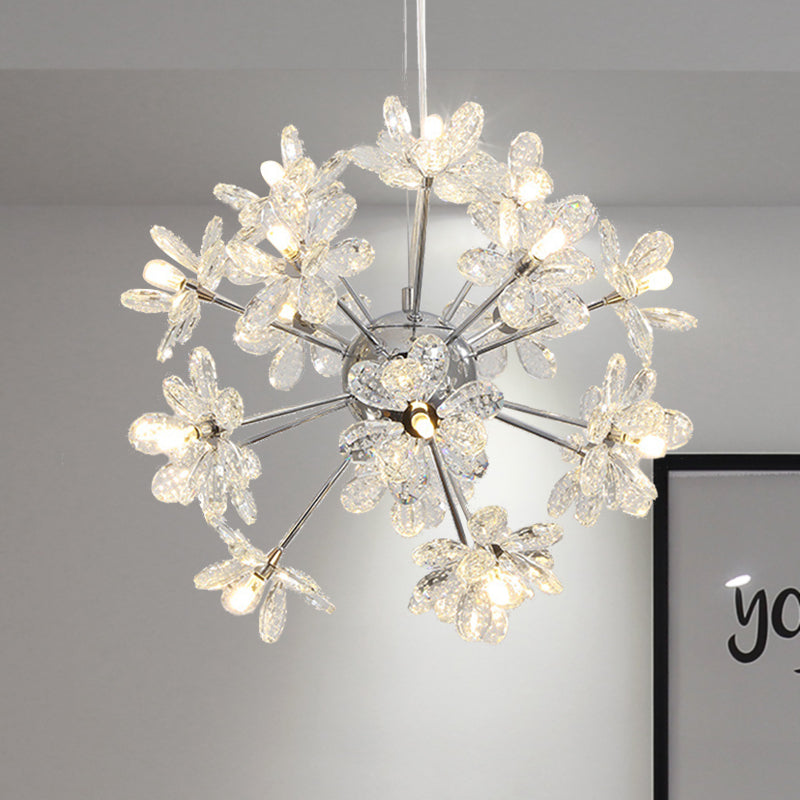 Contemporary Crystal Starburst Ceiling Light Fixture - Chrome/Gold Chandelier Pendant Multi-Head