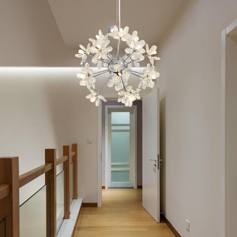 Contemporary Crystal Starburst Ceiling Light Fixture - Chrome/Gold Chandelier Pendant Multi-Head