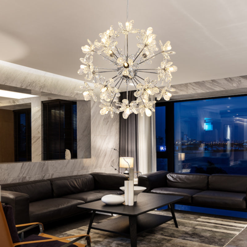 Contemporary Crystal Starburst Ceiling Light Fixture Chrome/Gold Chandelier Pendant