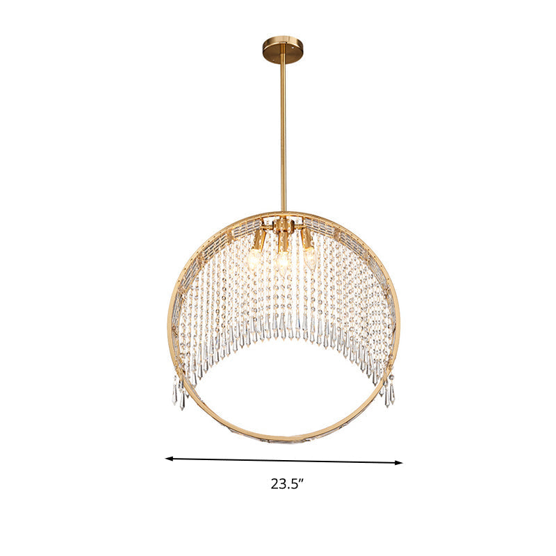 Postmodern Brass Ring Chandelier With Crystal Drop Ceiling - 3 Head Hanging Light Fixture