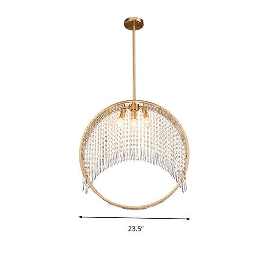 Postmodern Brass Ring Chandelier With Crystal Drop Ceiling - 3 Head Hanging Light Fixture