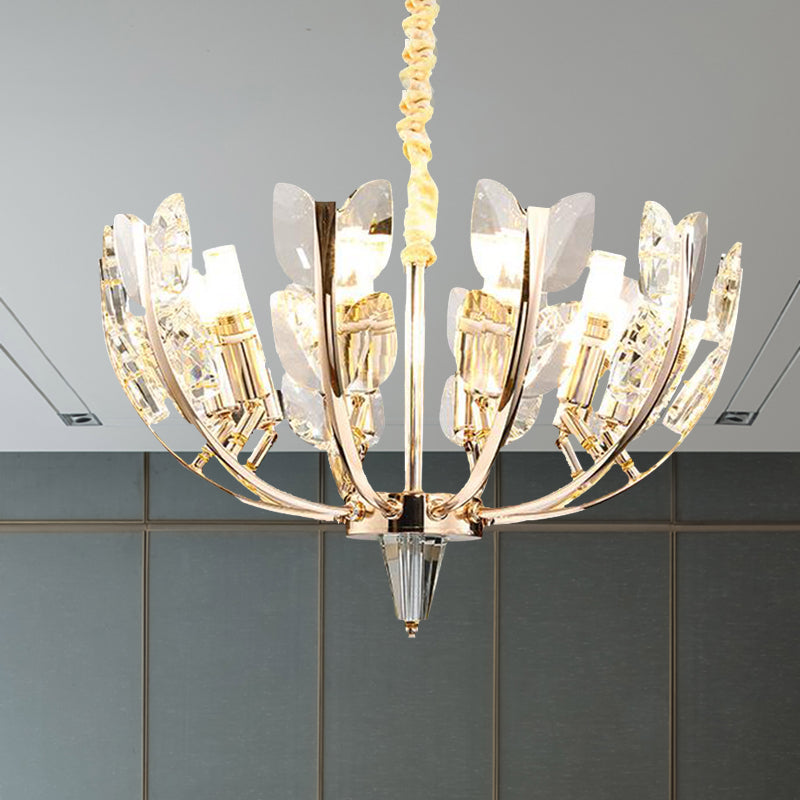Curved Arm Hanging Ceiling Light With Leaf Crystal Accents - 8/10 Head Chandelier Lamp For Modern