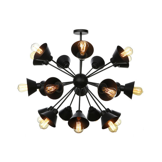Industrial Stylish Metal Hanging Lamp With Sputnik Design - Cone Shade 9/12/15 Lights Black