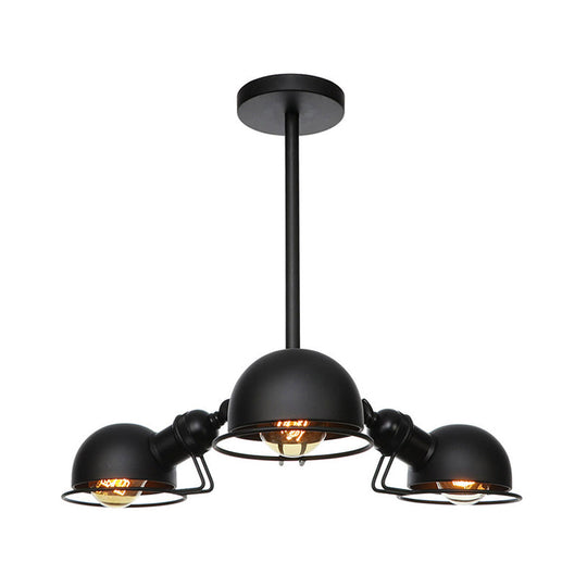 Industrial Style Domed Pendant Light With Wire Frame 3-Bulbs Black/Brass Finish