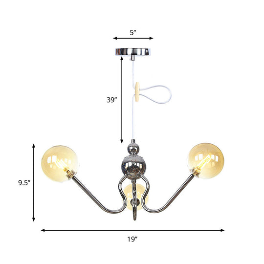 Industrial 3-Head Hanging Chandelier With Amber/Clear Glass Shades - Black/Chrome Finish Orbit