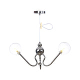 Modern Industrial Hanging Chandelier With 3 Amber/Clear Glass Shades Black/Chrome Finish Orbit
