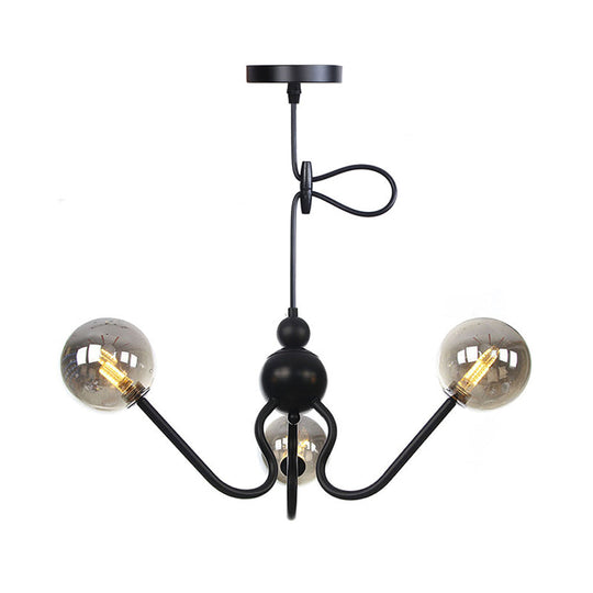 Industrial 3-Head Hanging Chandelier With Amber/Clear Glass Shades - Black/Chrome Finish Orbit