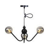 Modern Industrial Hanging Chandelier With 3 Amber/Clear Glass Shades Black/Chrome Finish Orbit