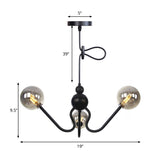Modern Industrial Hanging Chandelier With 3 Amber/Clear Glass Shades Black/Chrome Finish Orbit