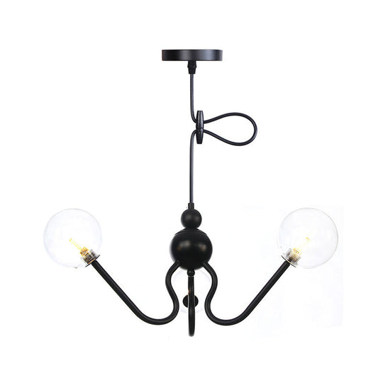 Industrial 3-Head Hanging Chandelier With Amber/Clear Glass Shades - Black/Chrome Finish Orbit