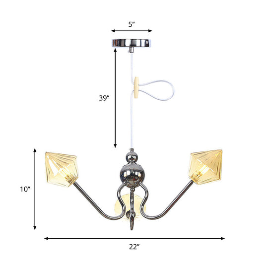 Diamond Pendant Lighting For Farmhouse With Amber/Clear Glass - 3 Lights Chandelier Lamp In