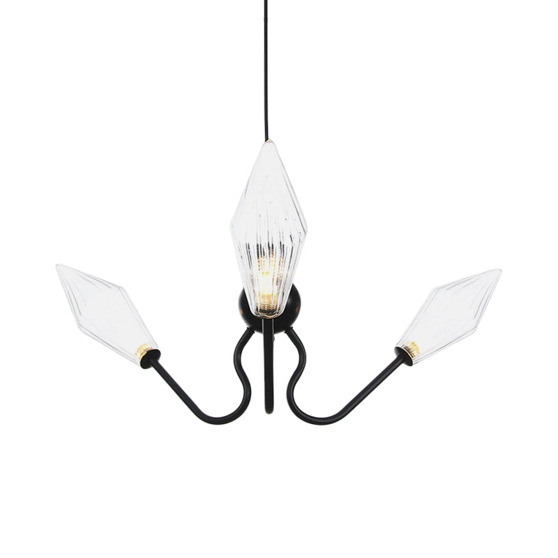 Vintage Diamond Hanging Lamp: Amber/Clear Glass 3-Head Chandelier With Adjustable Cord -