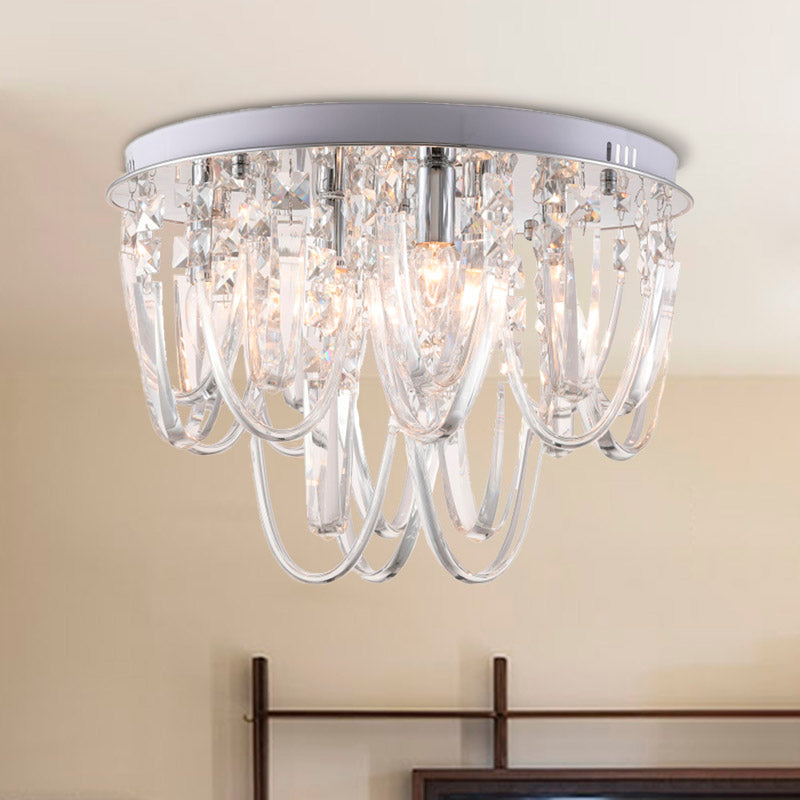 Crystal Flush Mount Ceiling Light With 6/9 Heads In Nickel For Bedroom