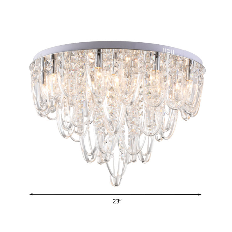 Crystal Flush Mount Ceiling Light With 6/9 Heads In Nickel For Bedroom