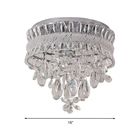 Contemporary Crystal Teardrop Flush Light - 6 Bulbs Nickel Ceiling Mount Fixture