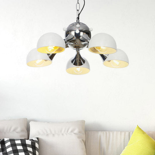 Industrial Dome Hanging Light Fixture - Metallic 3/4/5 Heads Chandelier Lamp For Living Room