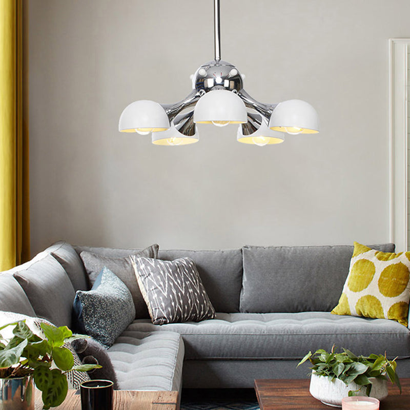 Industrial Dome Hanging Light Fixture - Metallic 3/4/5 Heads Chandelier Lamp For Living Room