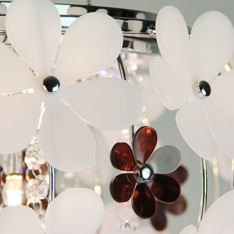 Modernist Floral Acrylic Flushmount Ceiling Light With Crystal Drop - 5 Heads White/Purple