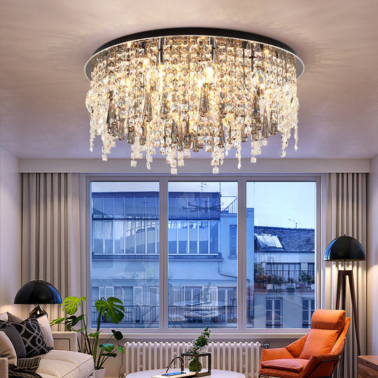 Modern Clear Crystal 12-Head Flush Mount Ceiling Fixture