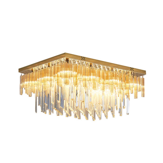 Modern 9-Light Clear Crystal Flush Mount Ceiling Light With Tiered Design And Rectangle Canopy