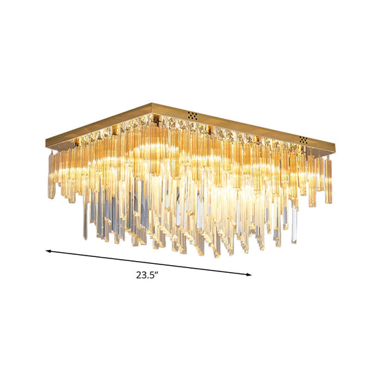 Modern 9-Light Clear Crystal Flush Mount Ceiling Light With Tiered Design And Rectangle Canopy