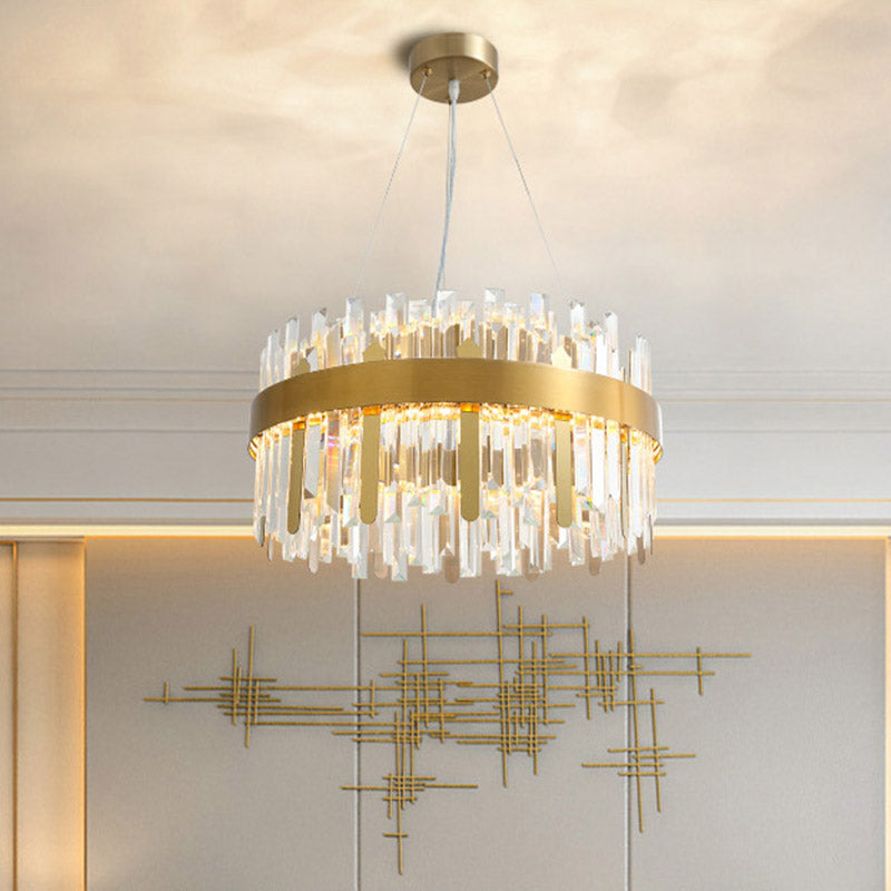 Modern Cut Crystal Led Gold Drum Chandelier For Dining Room
